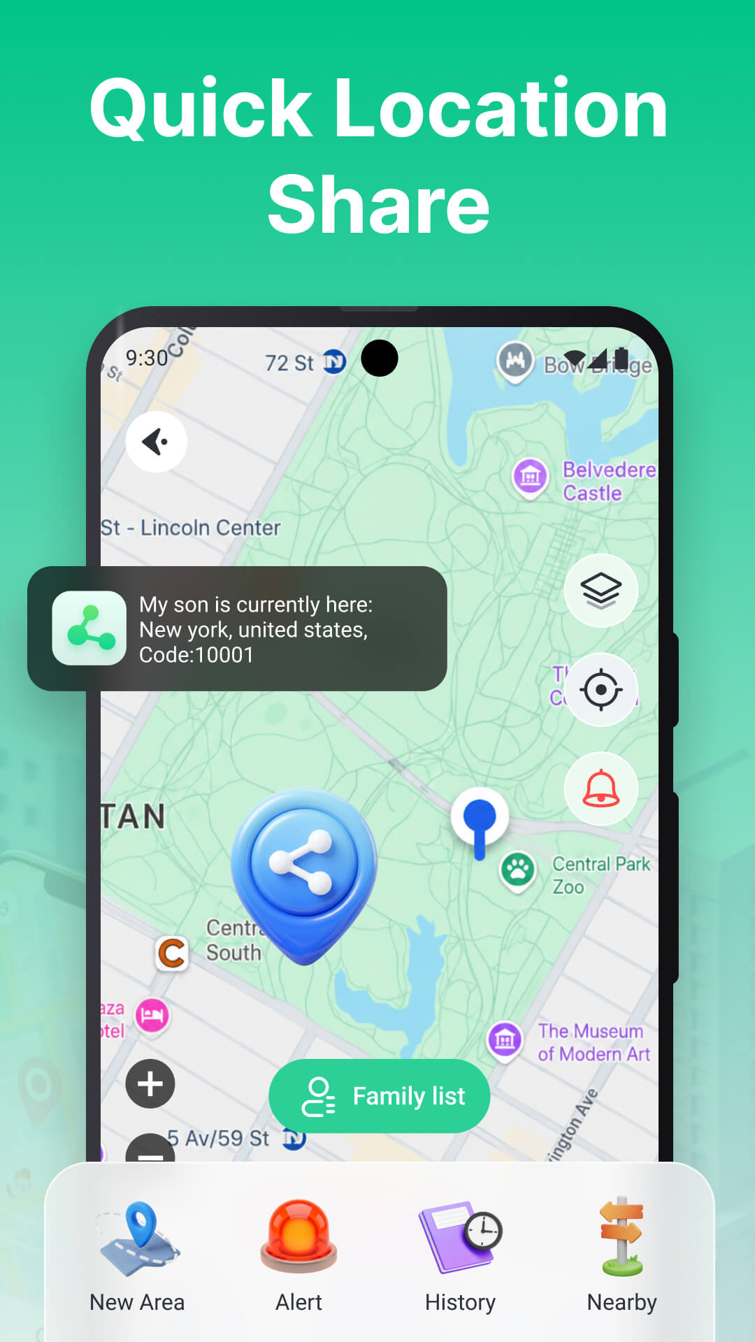 Phone Tracker location sharing screen