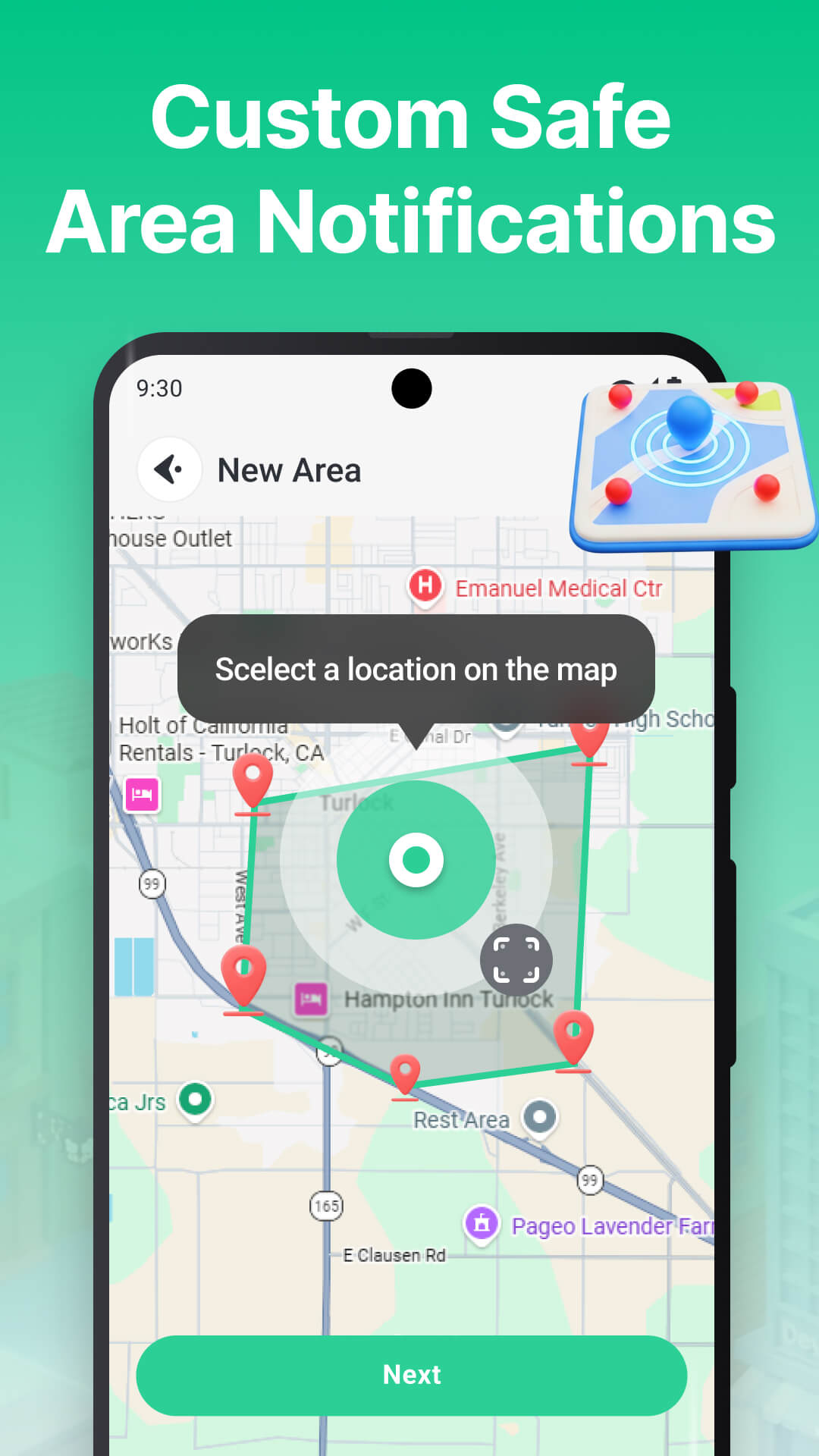 Phone Tracker nearby places screen
