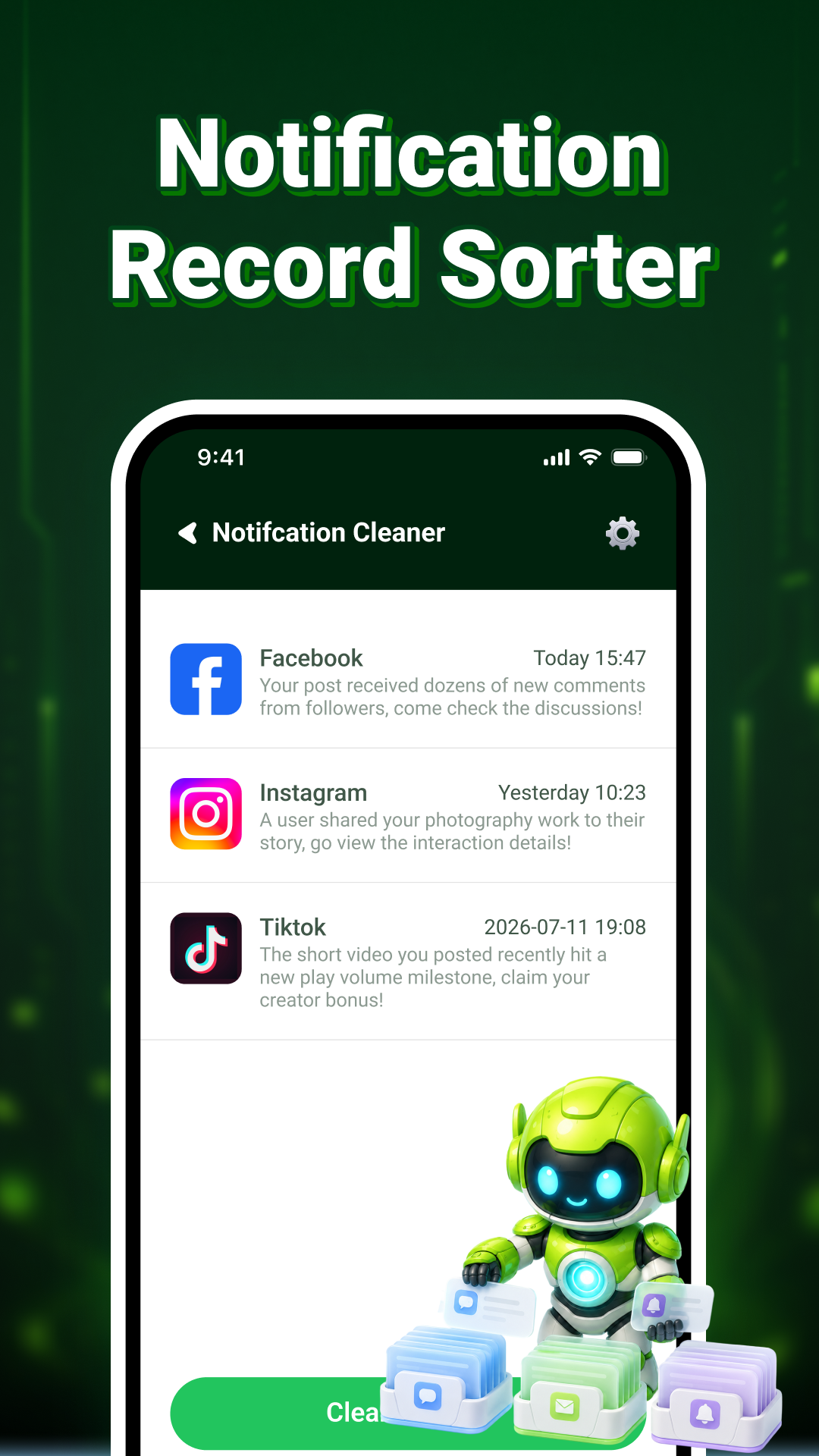 Pure Cleaner notification cleaner screen