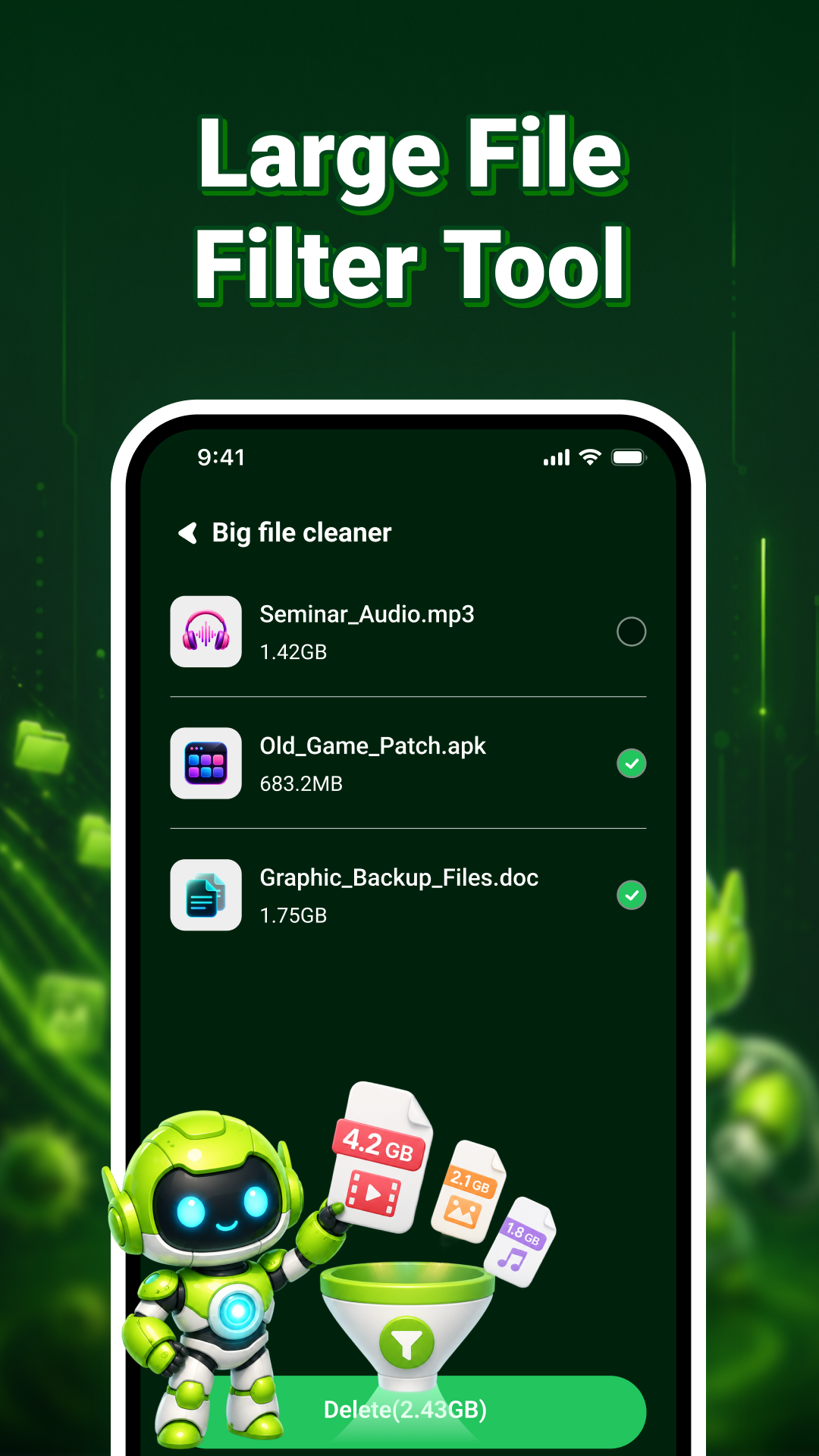 Pure Cleaner app management screen